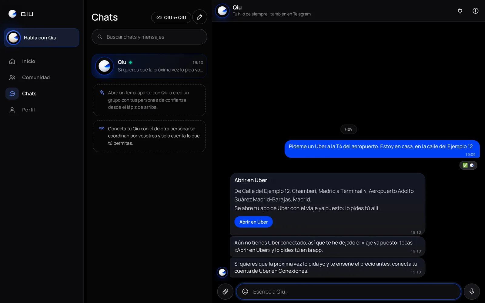 Captura en el ordenador: «Abrir en Uber»