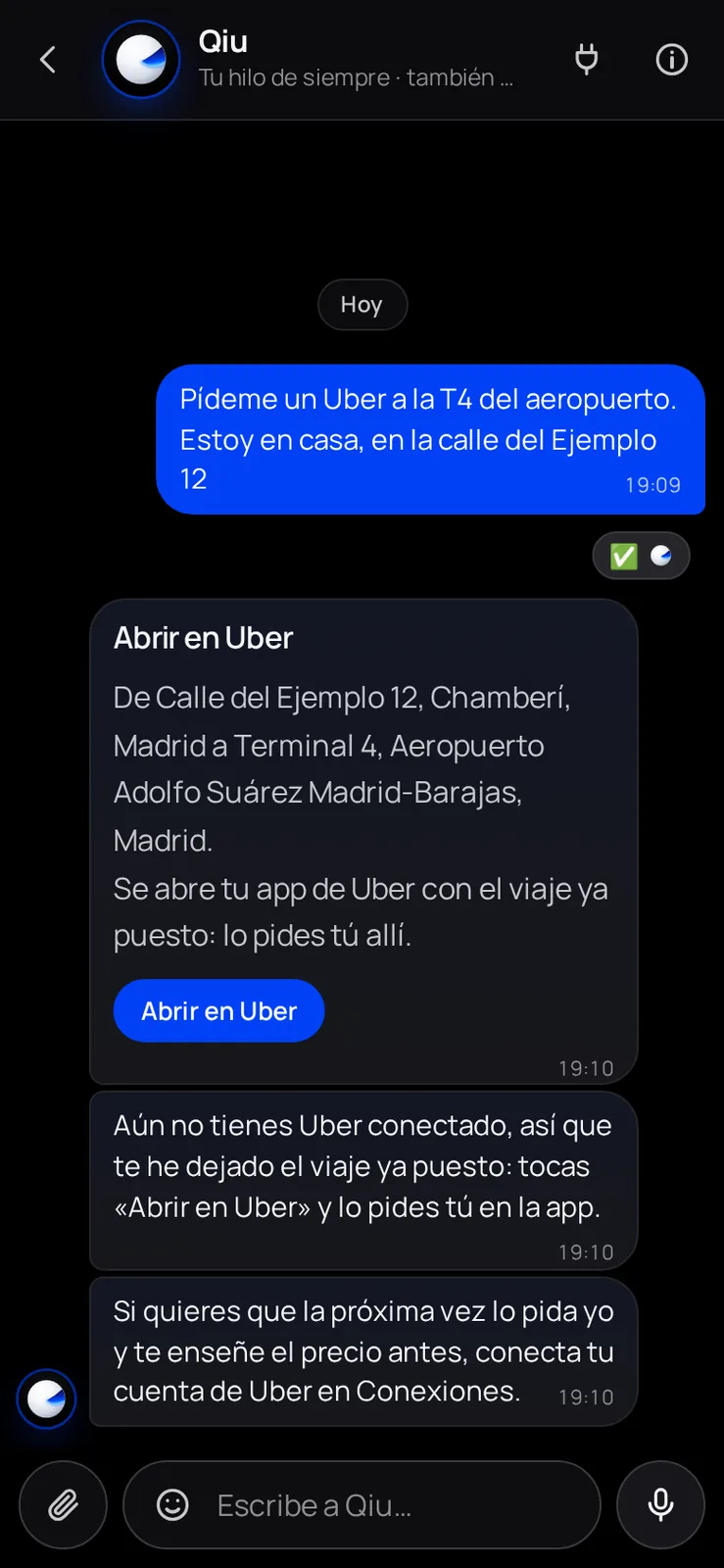 Captura en el móvil: «Abrir en Uber»