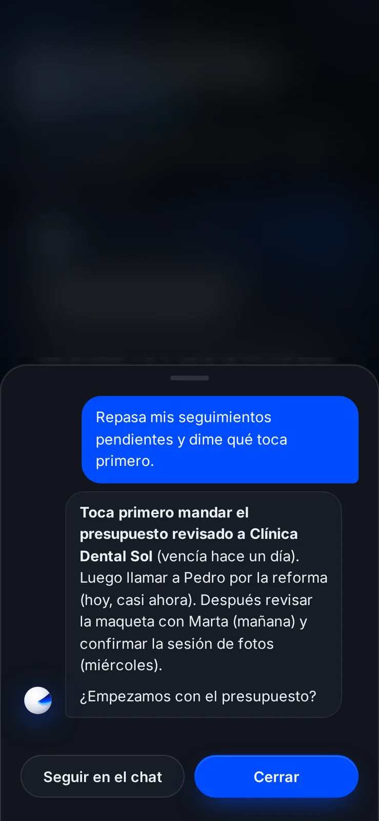 Captura en el móvil: «¿Qué tengo pendiente?» en un toque