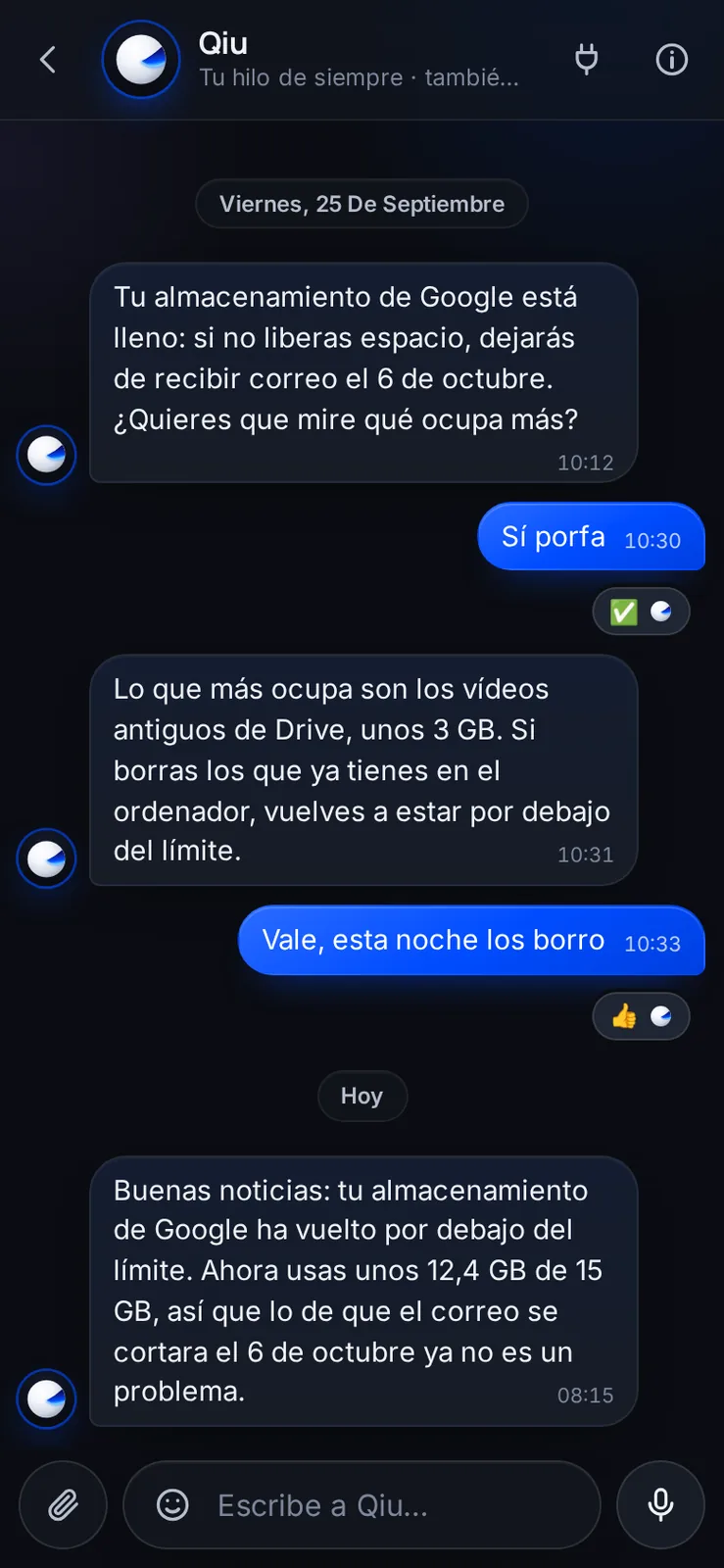 Captura en el móvil: Avisos de tus cuentas, y la buena noticia