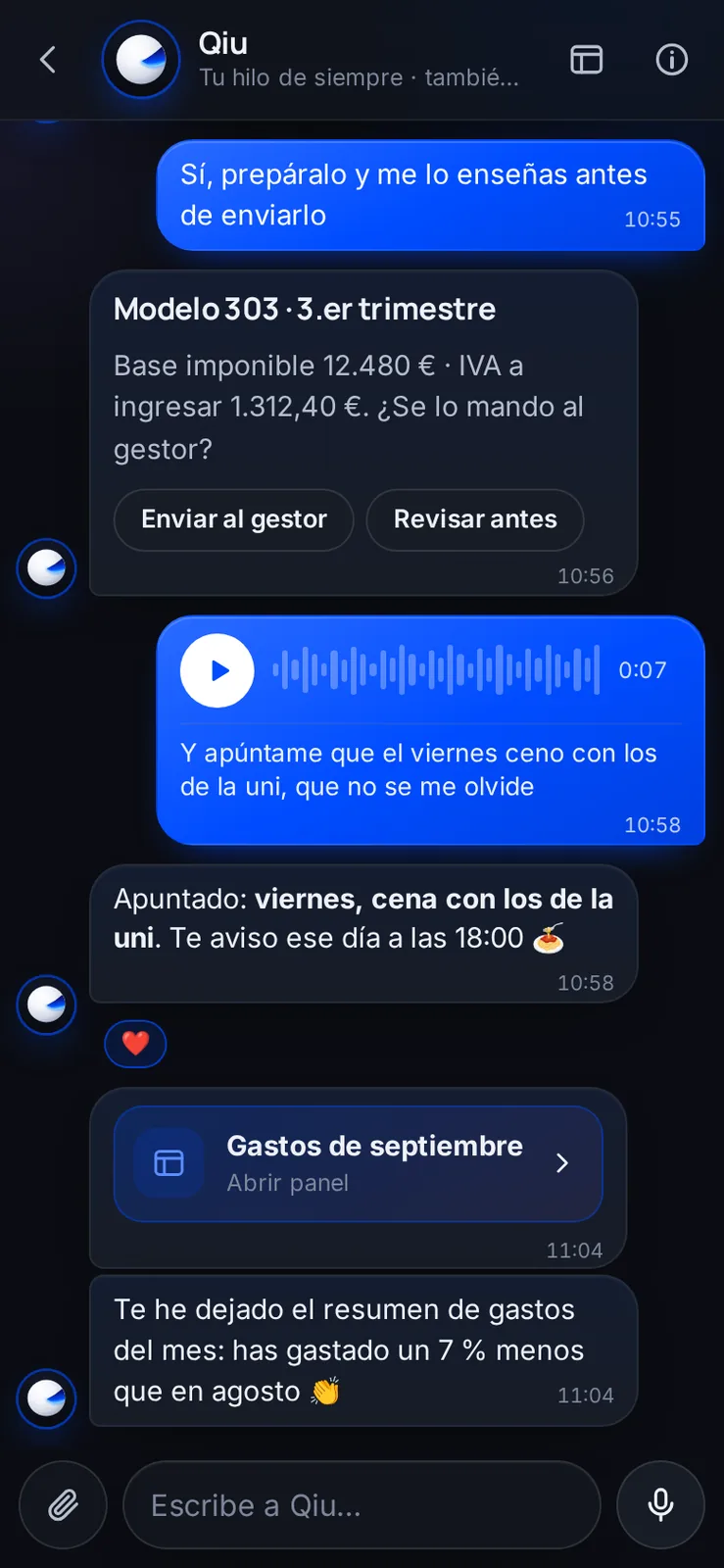 Captura en el móvil: Impuestos, notas de voz y gastos en el mismo hilo