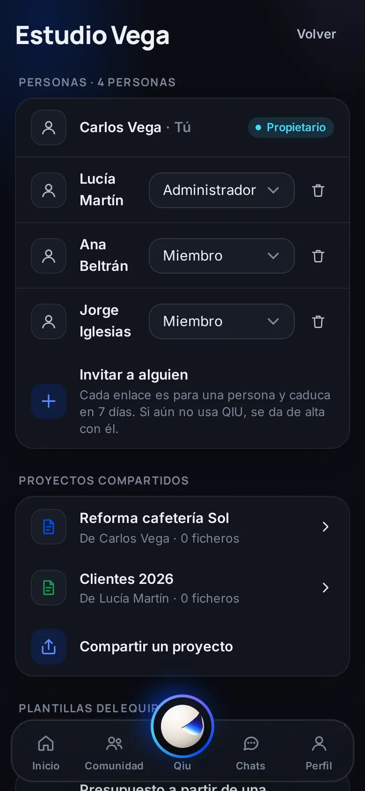 Captura en el móvil: Tu equipo, dentro de Qiu