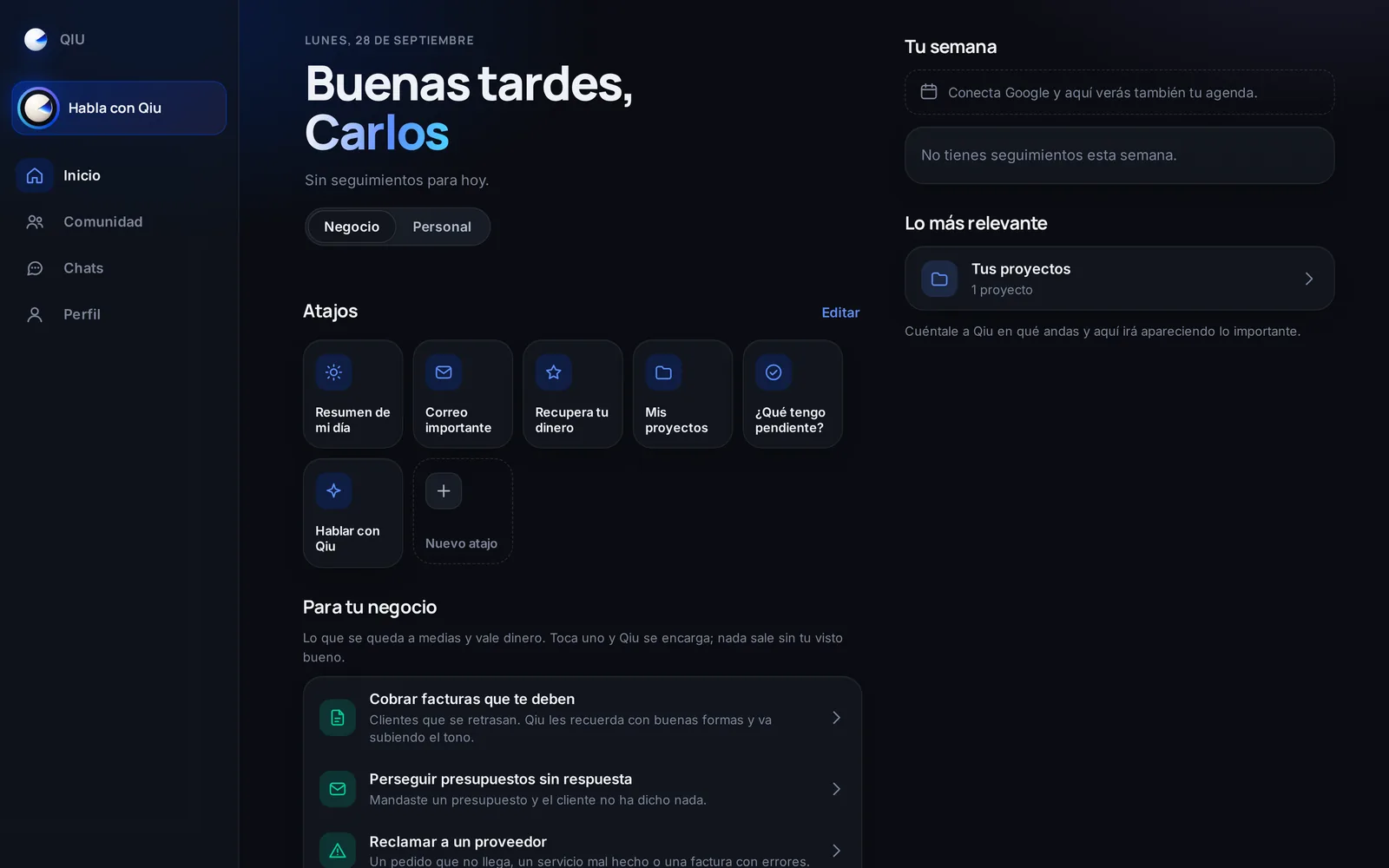 Captura en el ordenador: Modo Negocio