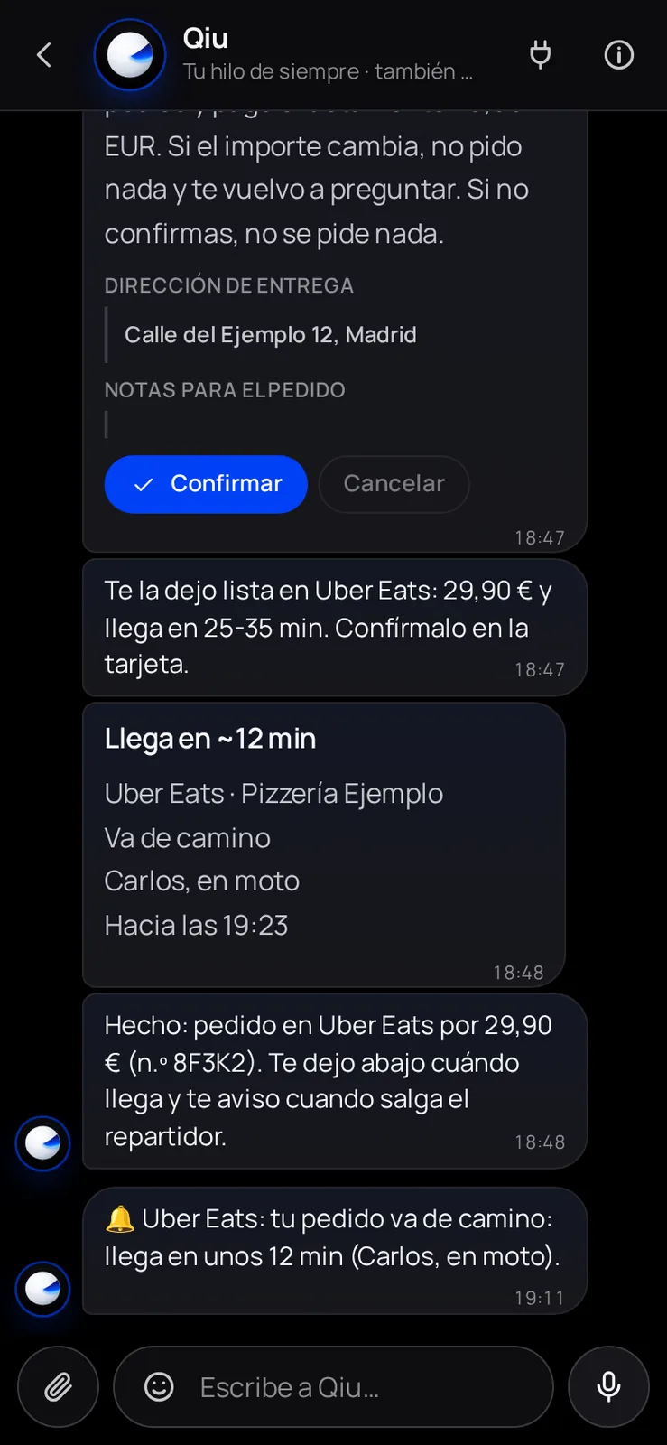 Captura en el móvil: «Llega en ~12 min»