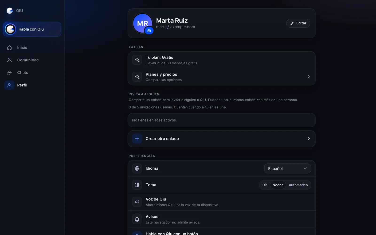 Captura en el ordenador: Tu plan, en tu perfil