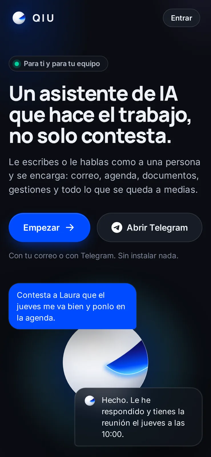 Captura en el móvil: Empieza con tu correo o con Telegram