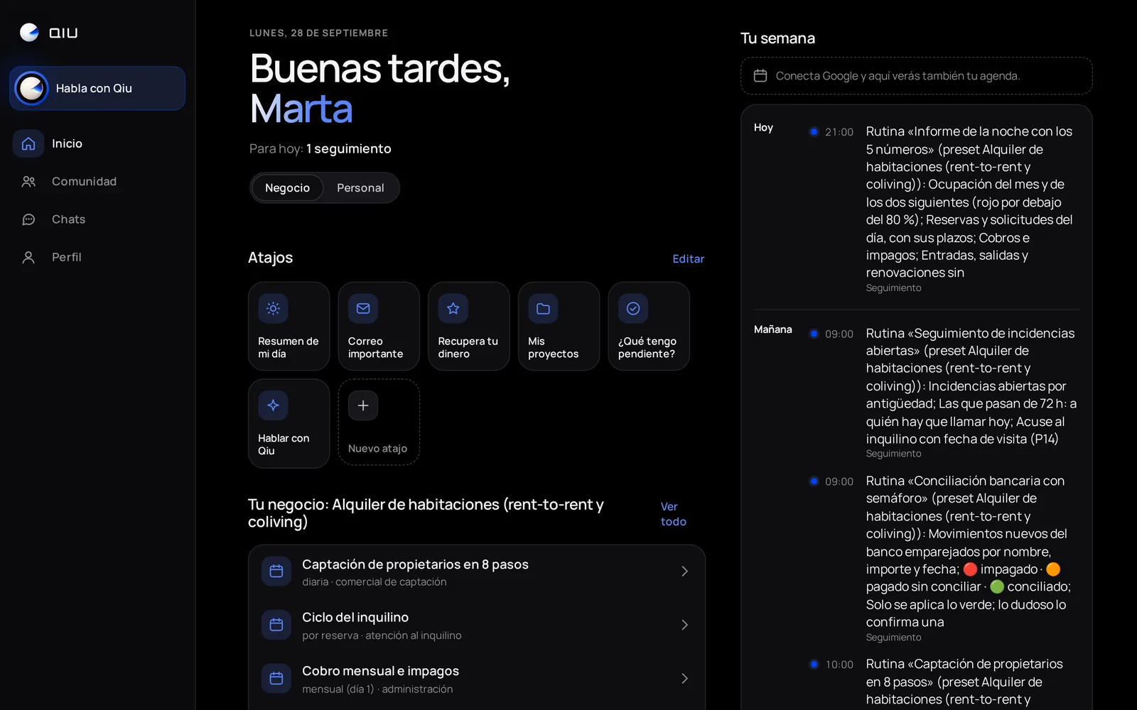Captura en el ordenador: Tu negocio, preparado en Inicio