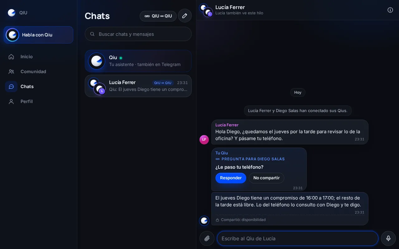 Captura en el ordenador: Tu Qiu te pregunta antes de compartir