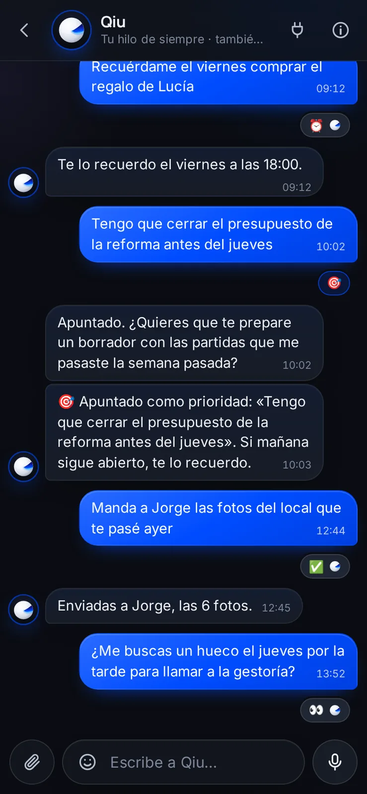Captura en el móvil: Sabes al momento que Qiu te ha leído