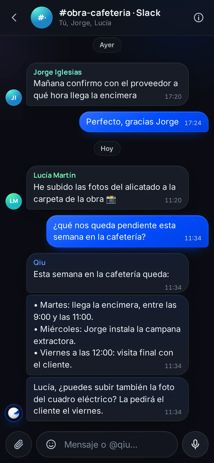 Captura en el móvil: Responde en el hilo del canal