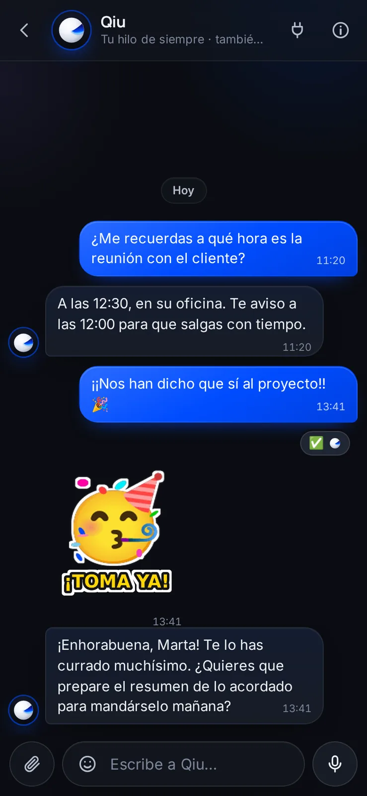 Captura en el móvil: Qiu también contesta con stickers